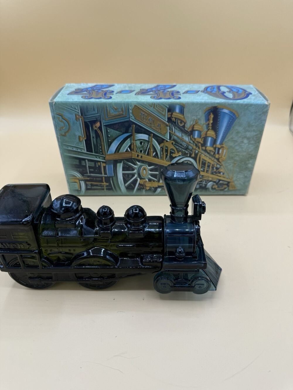 Vintage Avon Train Locomotive After Shave Bottle Blue Glass W Box Empty